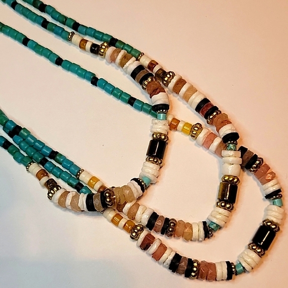 Free People West Coast Boho Layered beaded necklace NWT Western Coastal - Picture 2 of 10